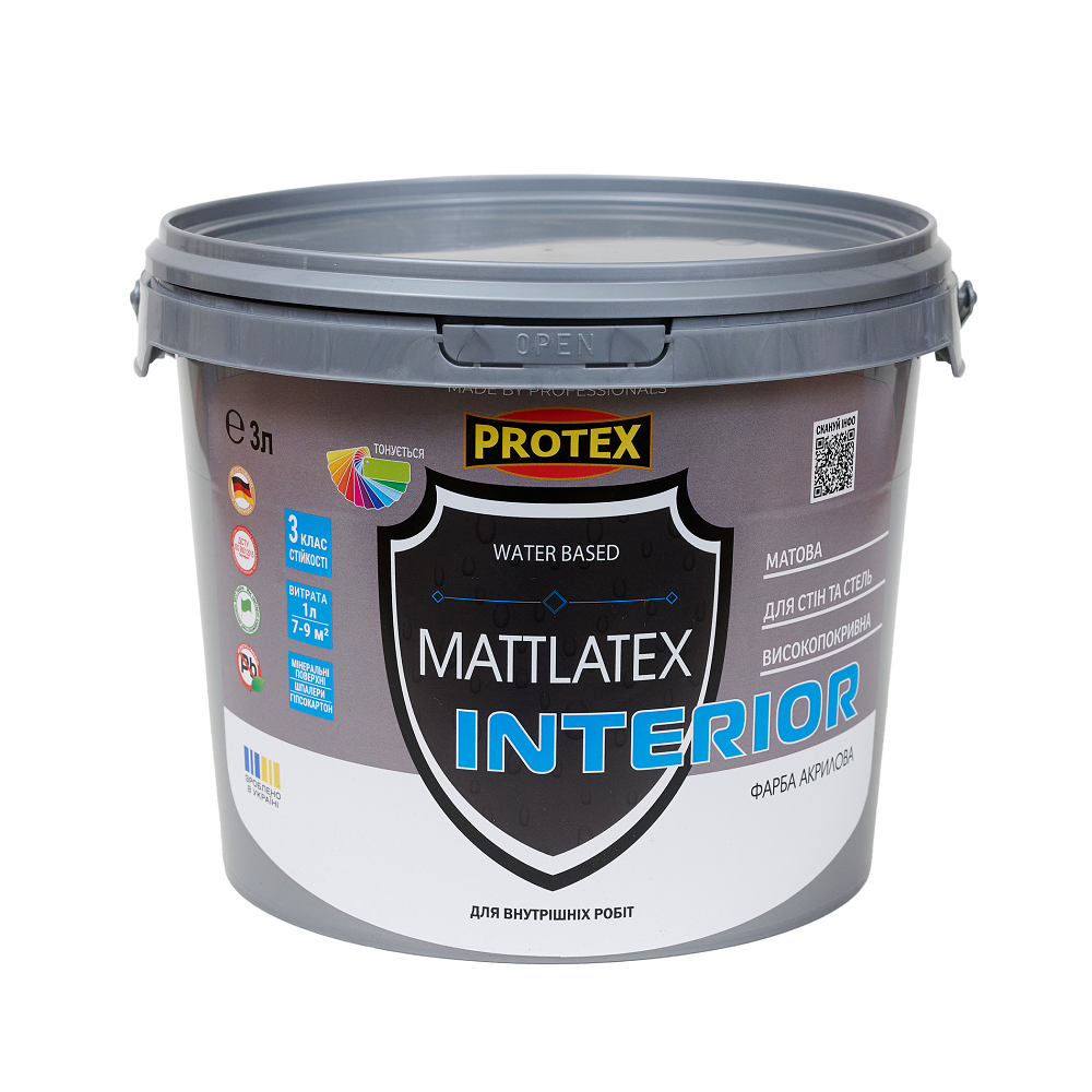 Фарба інтер'єрна акрилова водоемульсійна PROTEX MATTLATEX мат біла 3 л